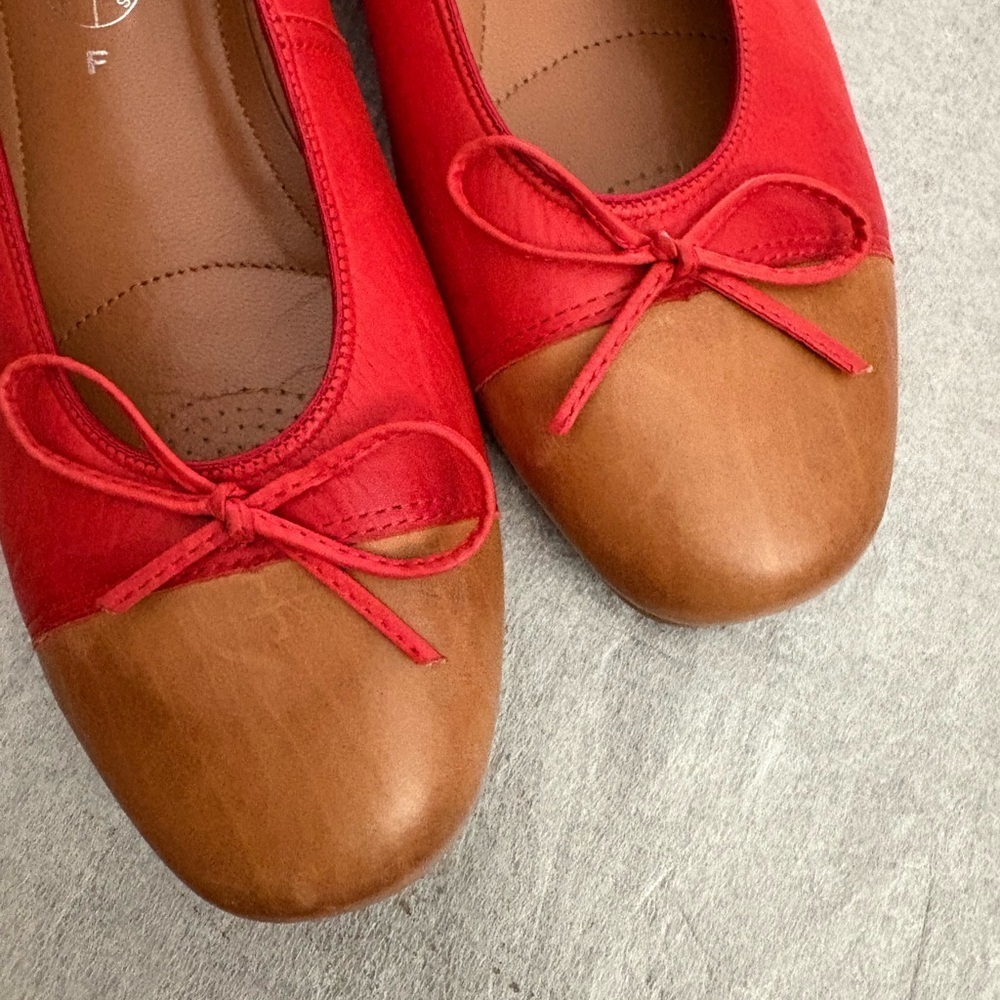[US9.5] Ara Red Tan Women's Comfort Leather Ballet Flats - Picture 5 of 5